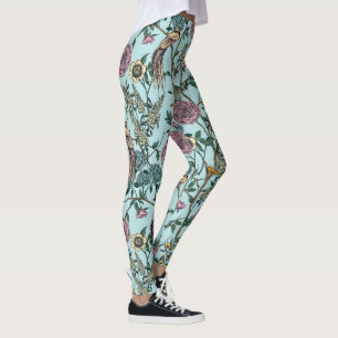 Legging padrão botânico em cor azul estilo vintage