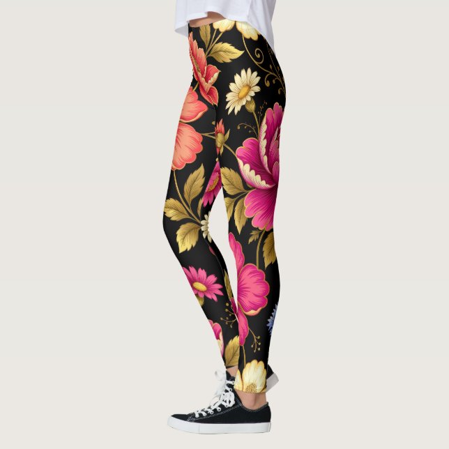 Legging Padrão Botânico Floral Boho Vibrante   (Esquerda)