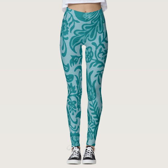 Legging Padrão Botânico Floral Verde Vintage (Frente)