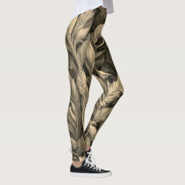 Legging Padrão Botânico Monocromático Bege Elegante Vintag