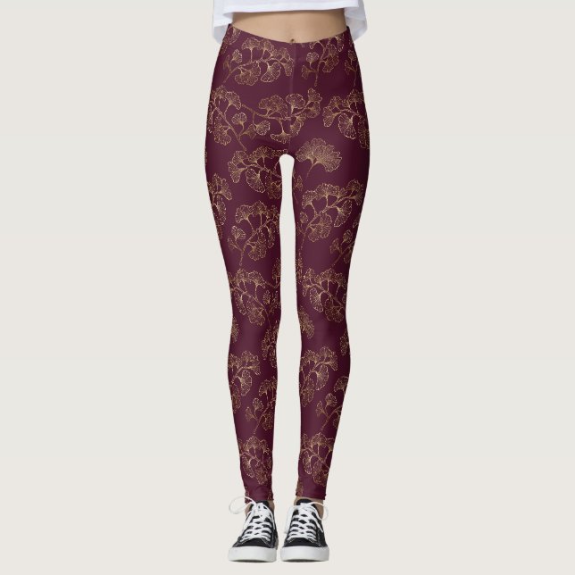 Legging Padrão Botânico Ouro Asiático (Frente)