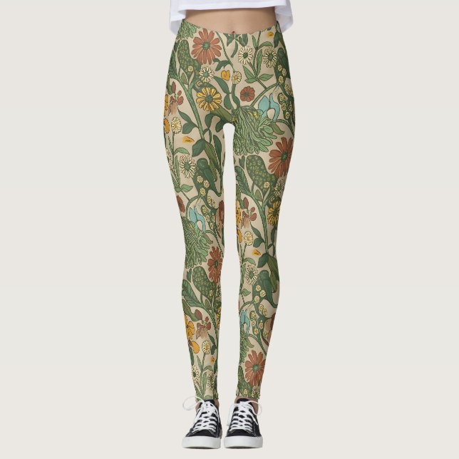 Legging Padrão botânico vintage contínuo (Frente)