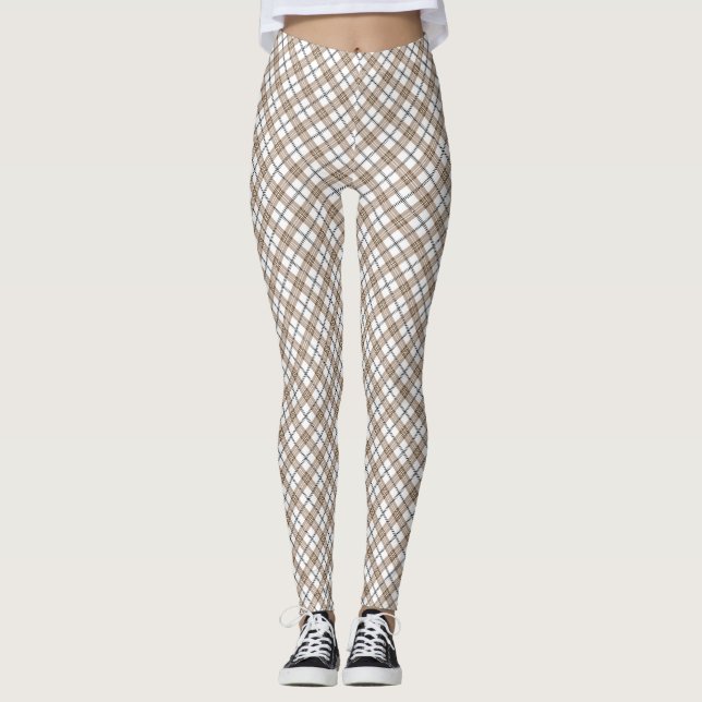 Legging Padrão branco bege preto da diagonal da luz (Frente)