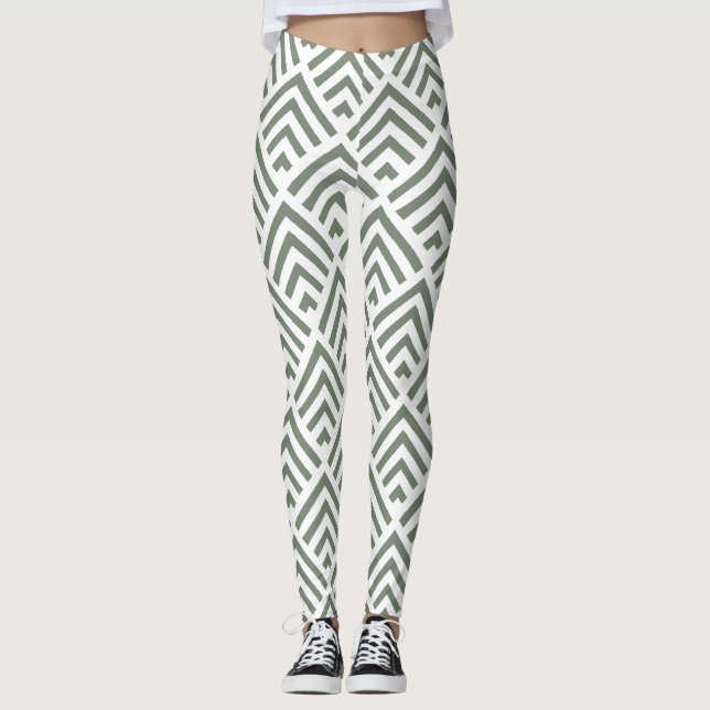 Legging Padrão branco clássico moderno de cinzas geométric (Frente)