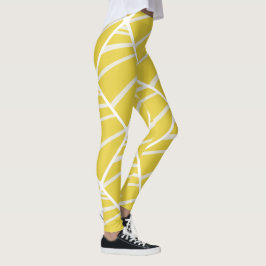 Legging Padrão Branco da Cinza Amarela Geométrica Chic