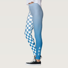 Legging Padrão branco de gradiente azul monograma verifica