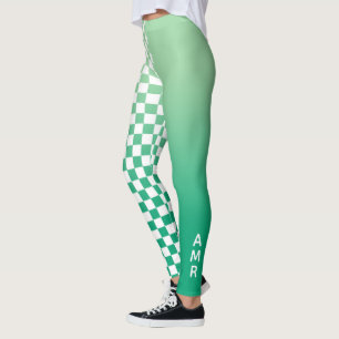 Legging Padrão branco de gradiente verde monograma verific