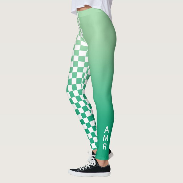 Legging Padrão branco de gradiente verde monograma verific (Esquerda)