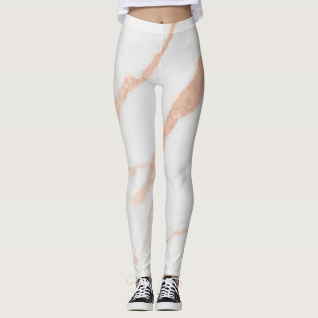 Legging Padrão branco de mármore com acentos sutis (Frente)