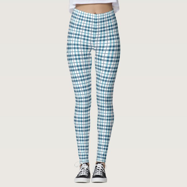 Legging Padrão branco e azul da Xadrez Comfy Pajama (Frente)