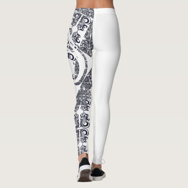 Legging Padrão branco e preto assimétrico e seu nome (Verso)