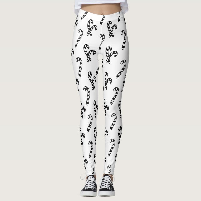 Legging Padrão Branco e Preto do Candy Cane (Frente)