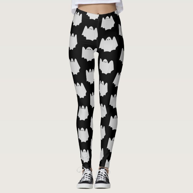 Legging Padrão branco e preto do Fantasma Ghost Halloween (Frente)