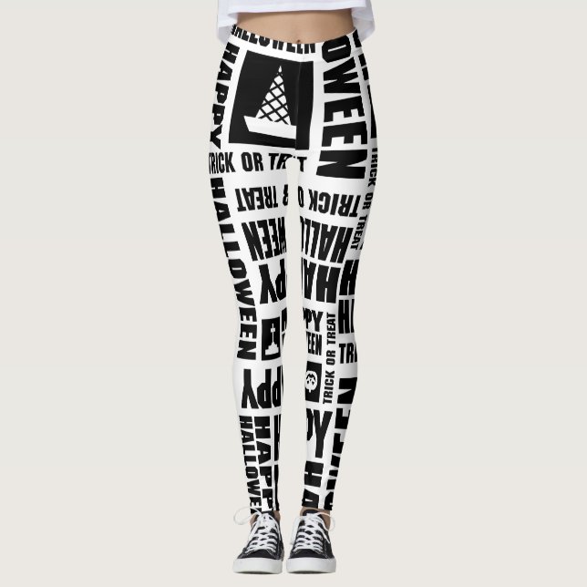 Legging Padrão Branco Escuro e Bonito do Halloween (Frente)