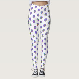 Legging Padrão Branco Floral Púrpura Pintado Lavado