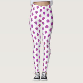 Legging Padrão Branco Floral Roxo
