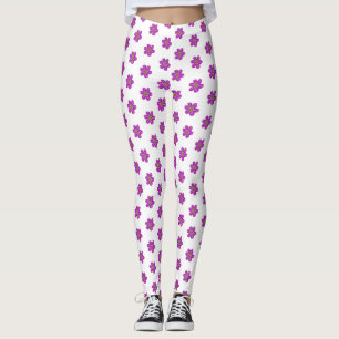 Legging Padrão Branco Floral Roxo