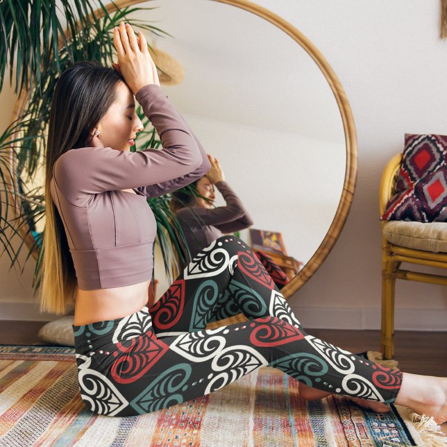 Legging Padrão Branco Negro Vermelho Negra Negra Elegante  (Criador carregado)