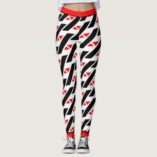 Legging Padrão Branco Preto Vermelho Abstrato Absoluto
