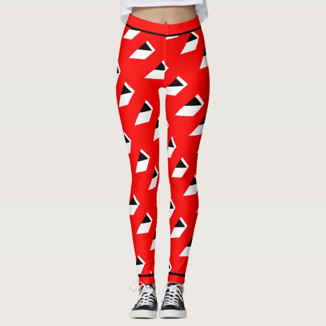 Legging Padrão Branco Preto Vermelho Abstrato Absoluto (Frente)