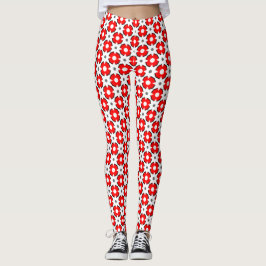Legging Padrão branco vermelho e preto