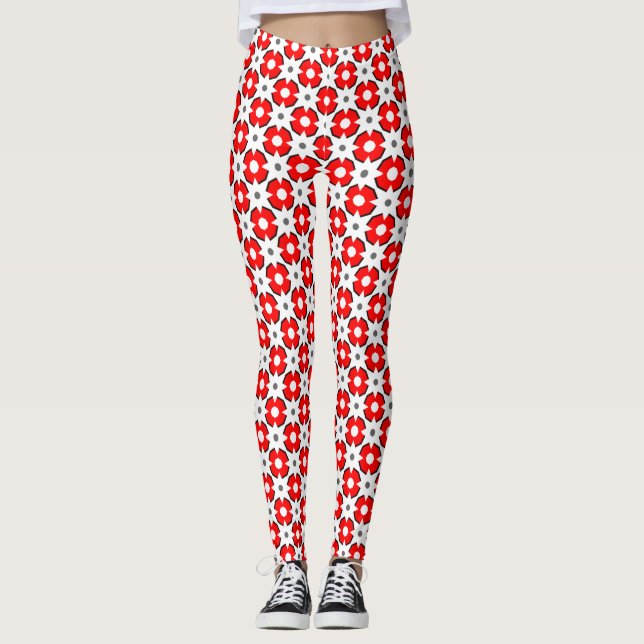 Legging Padrão branco vermelho e preto (Frente)