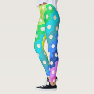Legging Padrão Brilhante Geométrico Hexágono Flor