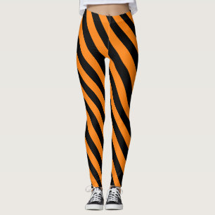 Legging Padrão brilhante laranja e preto de Dia das Bruxas