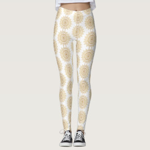 Legging Padrão Brown Mandala no Elegante White Background