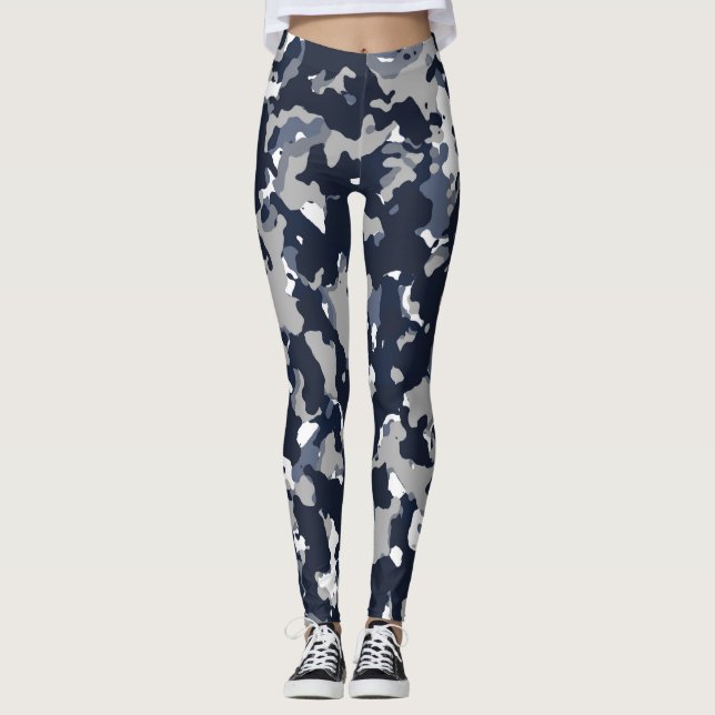 Legging Padrão Camuflado Azul Cinza Branco (Frente)
