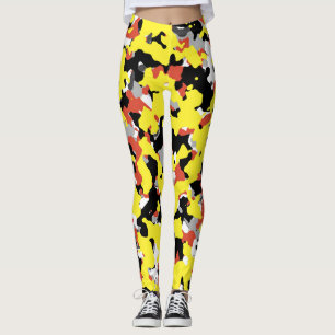 Legging Padrão Camuflado Camuflagem Amarelo Vermelho Preto