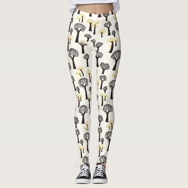 Legging Padrão Caprichoso da Árvore Baobá (Frente)