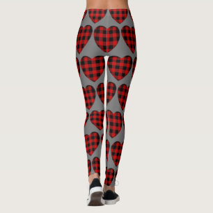 Legging Padrão cardíaco de Xadrez de Buffalo Vermelho dia