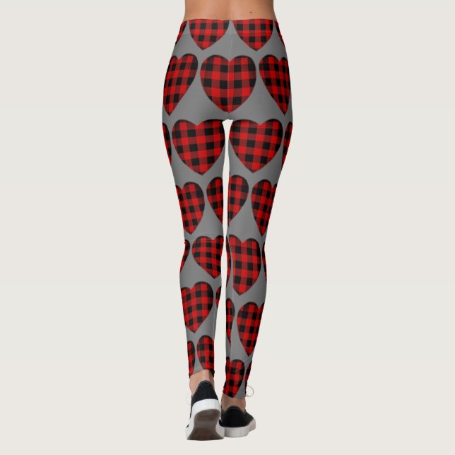 Legging Padrão cardíaco de Xadrez de Buffalo Vermelho dia  (Verso)