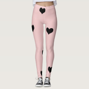 Legging Padrão cardíaco preto e branco elegante e cor-de