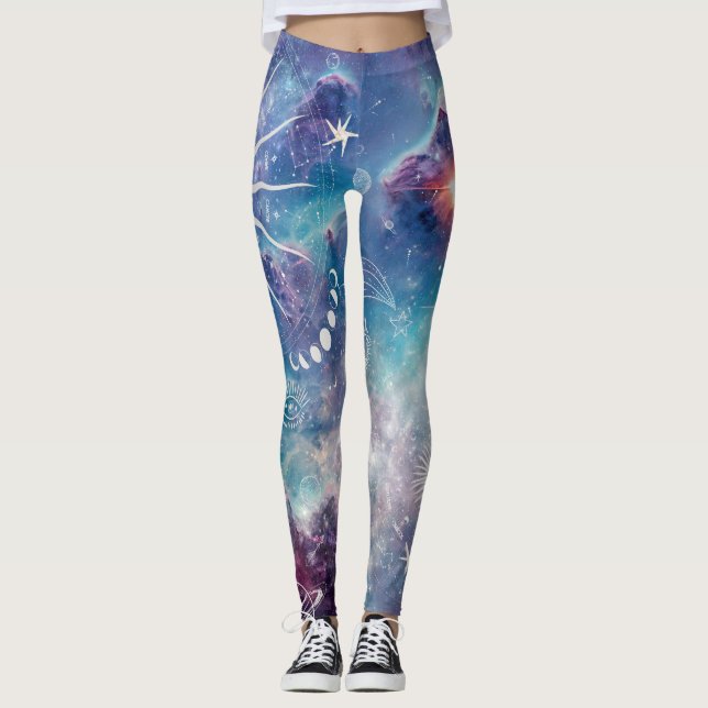 Legging Padrão Celestial Azul Roxo (Frente)