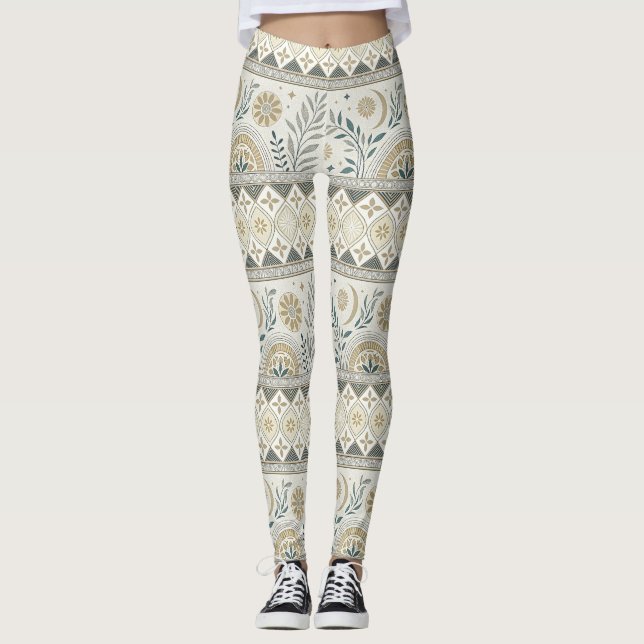 Legging Padrão Celestial De Arte Folclórica Celestial (Frente)