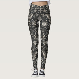 Legging Padrão Celestial Floral Caveira Gótica (1)