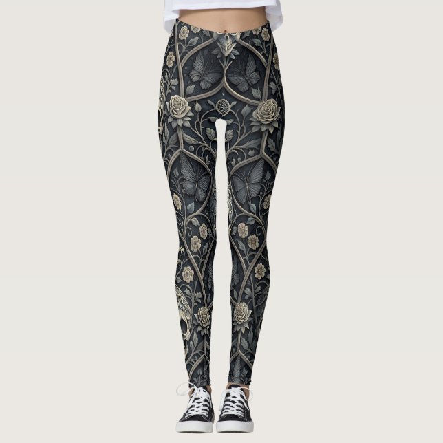 Legging Padrão Celestial Floral Caveira Gótica (2) (Frente)