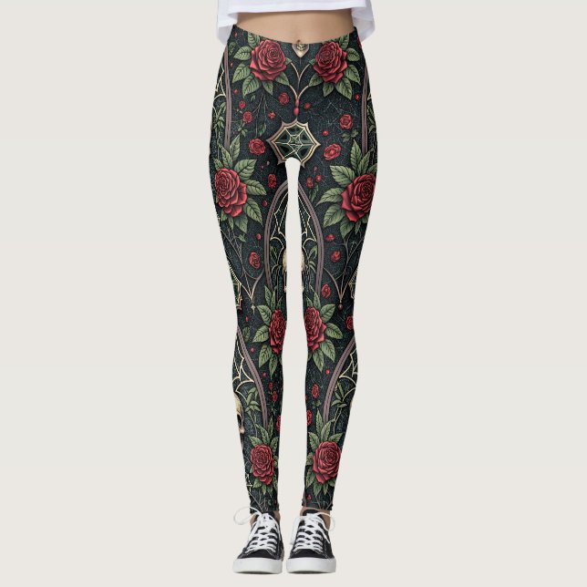 Legging Padrão Celestial Floral Caveira Gótica (3) (Frente)