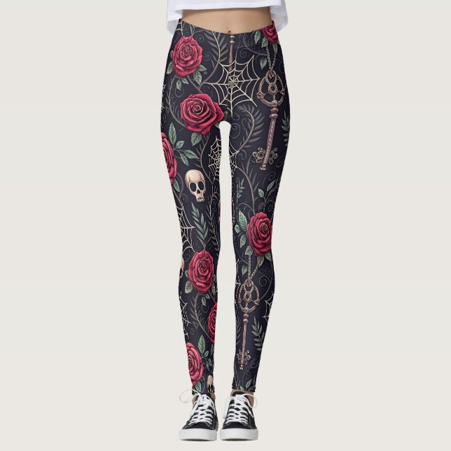 Legging Padrão Celestial Floral Caveira Gótica (4) (Frente)