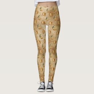 Legging Padrão Celestial Sol & Lua Estrela Dourada Noite (