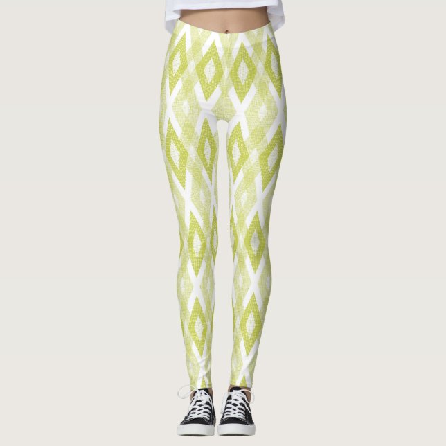 Legging Padrão Chartreuse e White Grunge Harlequin (Frente)