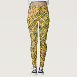 Legging Padrão Chevron de Tie Dye Verde e Dourado