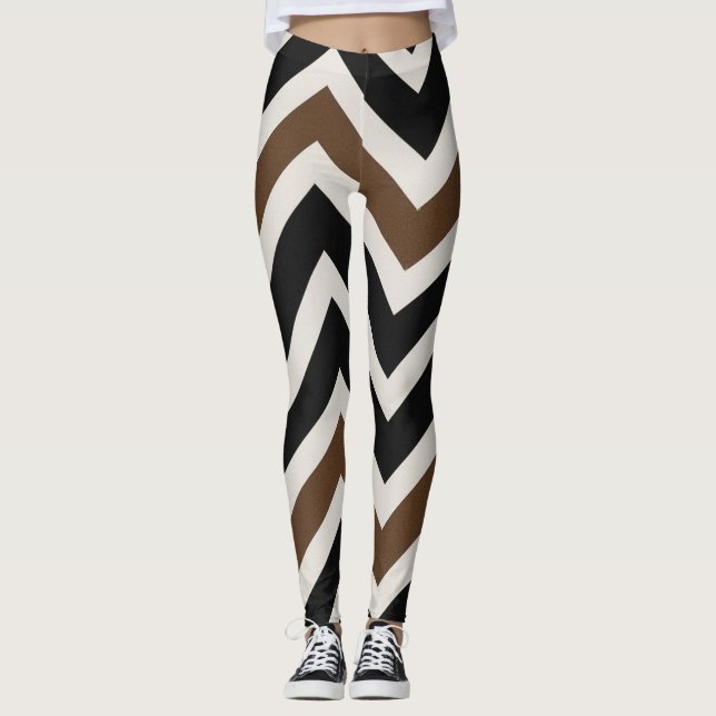 Legging Padrão Chic Black White Brown Chevron Zig Zag (Frente)