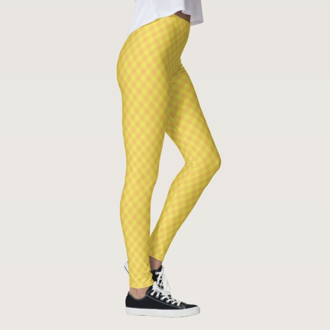 Legging Padrão Chic Daffodil Yellow, Orange Check Gingham (Direita)