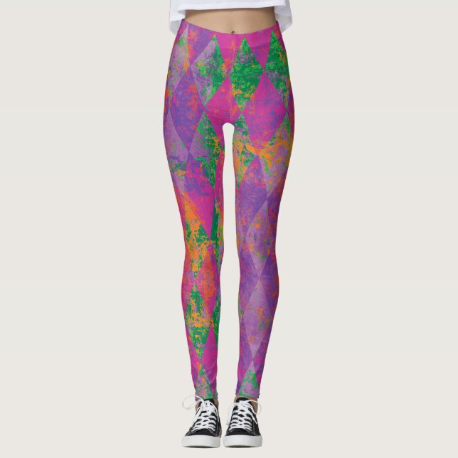 Legging Padrão Chic Mardi Gras Purple Harlequin (Frente)