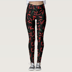 Legging Padrão Chili Preto Vermelho e Verde