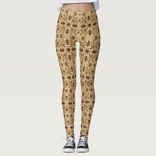 Legging Padrão chinês Art Nouveau - Marrom e Bege (Frente)