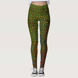 Legging Padrão Chinês Laranja Com Fio Laranja Verde Ponder